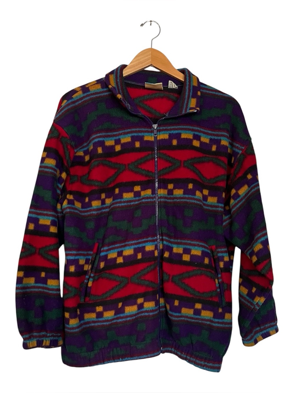 Vtg 90s Winterset Aztec Fleece Jacket Full Zip Southwestern Geometric Medium